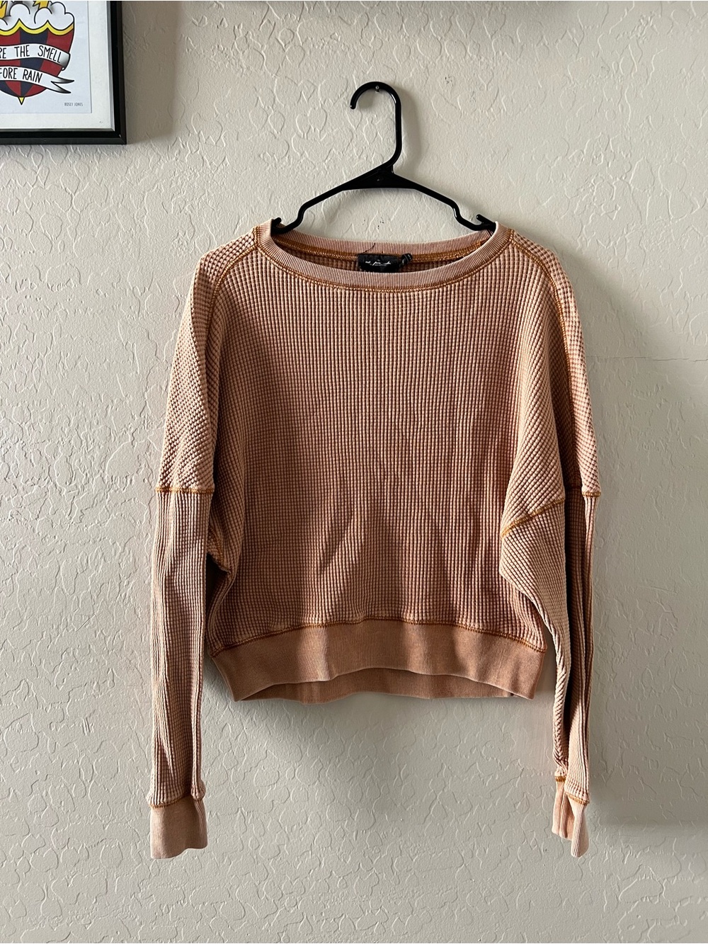 UO Out From Under Waffle Knit Blush Peach Crewneck Pullover
